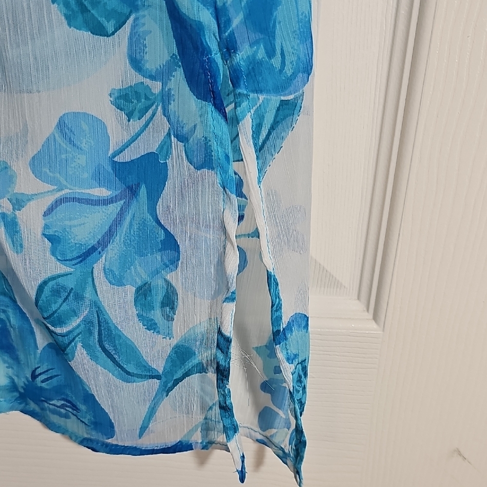Double Decker Lightweight Beaded Sequins Blue Floral Embellished Tunic Large - Picture 5 of 11